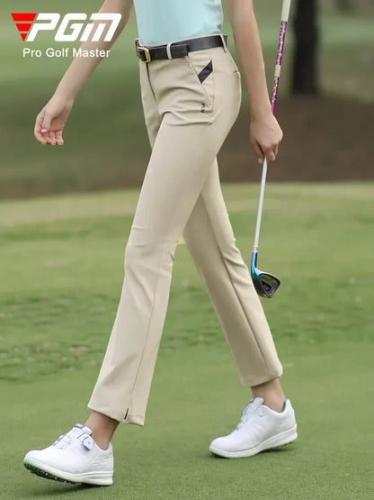 PGM Women Summer Golf Pants Ankles Cropped Fit Slim Elastic Flared Trousers Zip Pocket Waterproof Lady Golf Clothing KUZ128