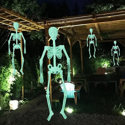 Luminous Hanging Skeleton Movable Glow Fake Skull Scary House Pendant Props Halloween Party Home Yard Outdoor Garden Decoration