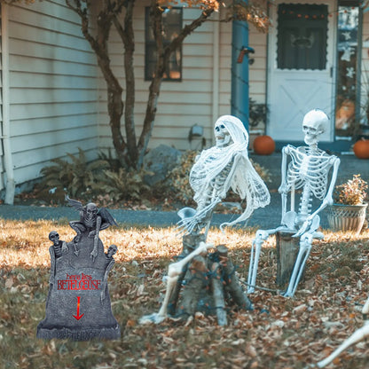 2024 Halloween Home Decoration Luminous Resin Skeleton Tombstone Graveyard Decor Skeleton Horror Haunted House Party Prank