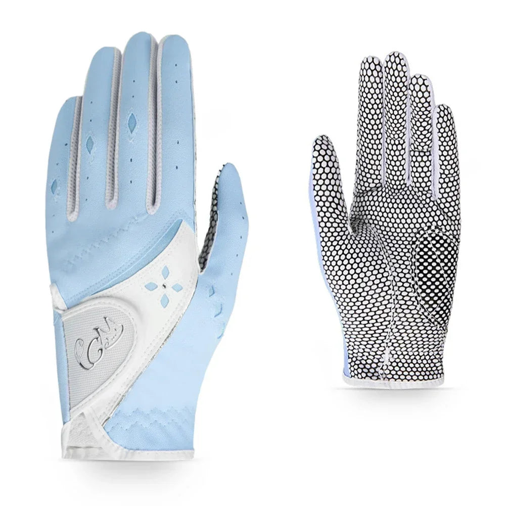 Golf Women's Gloves PU Leather Left and Right Hands 1 Pair of Anti Slip Particles With Breathable Outdoor Sports Gloves