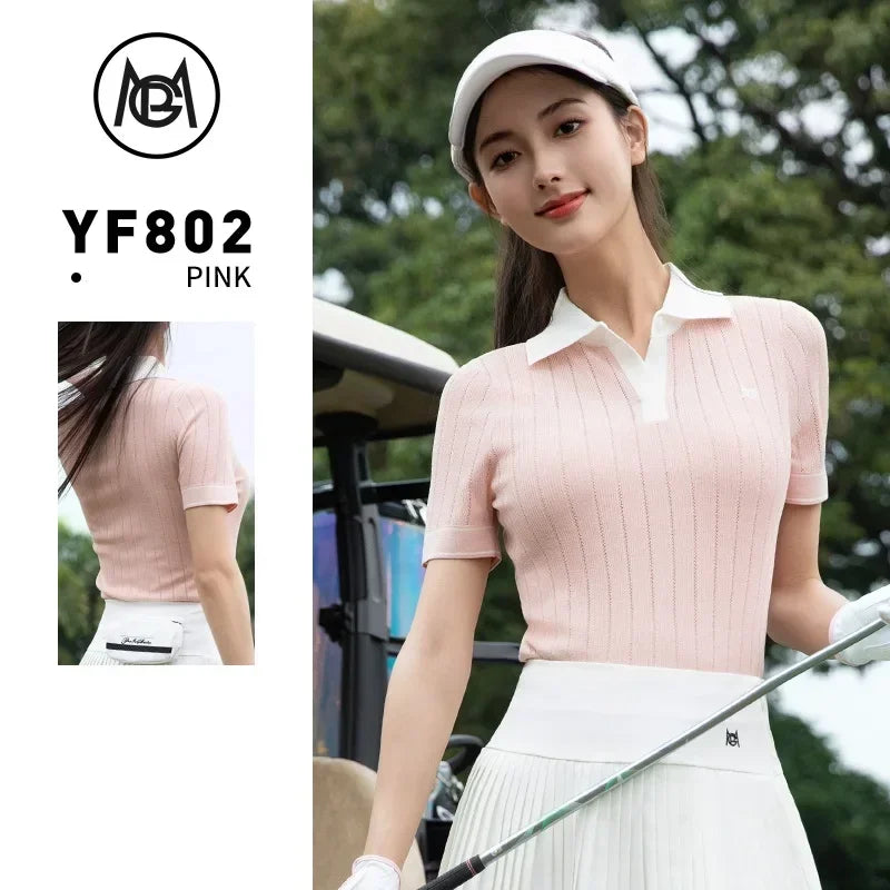 2025 Pgm Golf Women's Short-Sleeved T-Shirt Summer Quick-Dry Elastic Knitted Top Ladies Elegant Polo Shirts Golf Tennis Wear