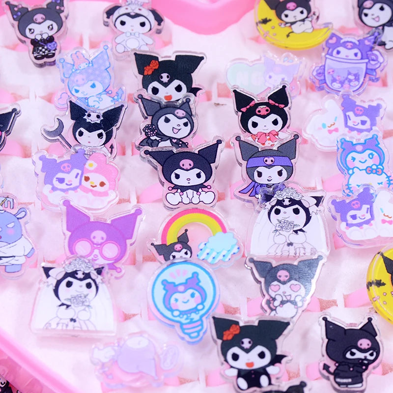 10/20Pcs Sanrio Hello Kitty Melody Ring Kids Adjustable Baby Rings Kuromi Cartoon Children Girl Rings Party Gifts With Box