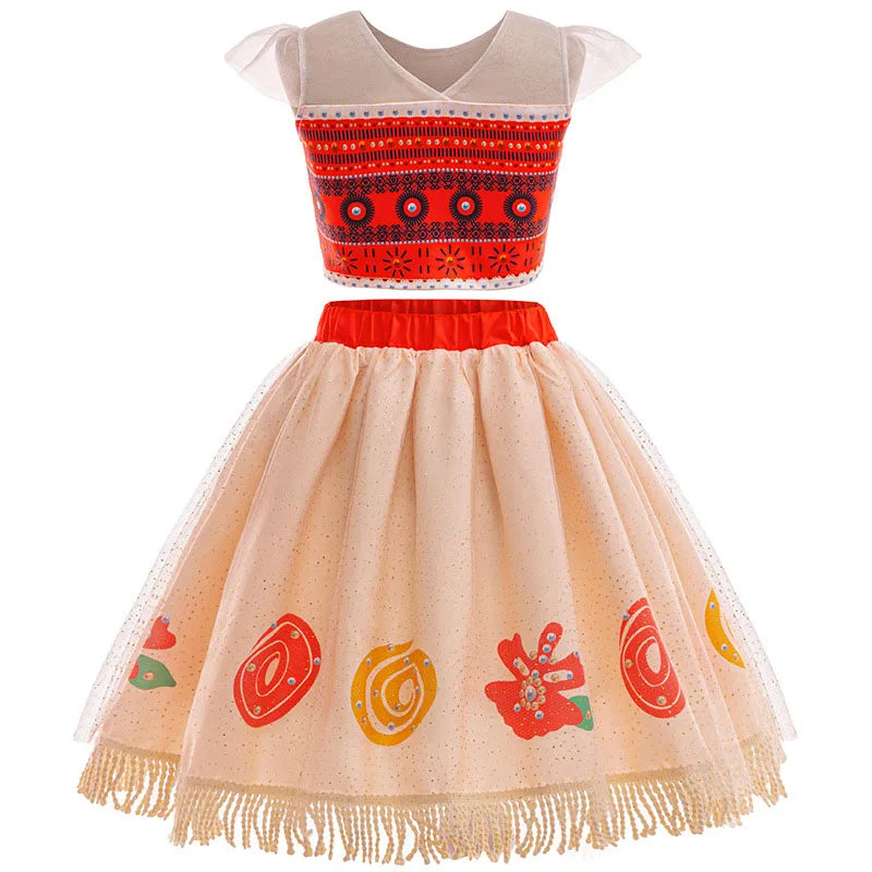 New Movies Moana Ocean Adventure Girls Role Play Costume Dress Bag Garlands Outfits Kid Halloween Party Printed Tassels Dress