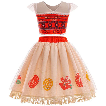 New Movies Moana Ocean Adventure Girls Role Play Costume Dress Bag Garlands Outfits Kid Halloween Party Printed Tassels Dress