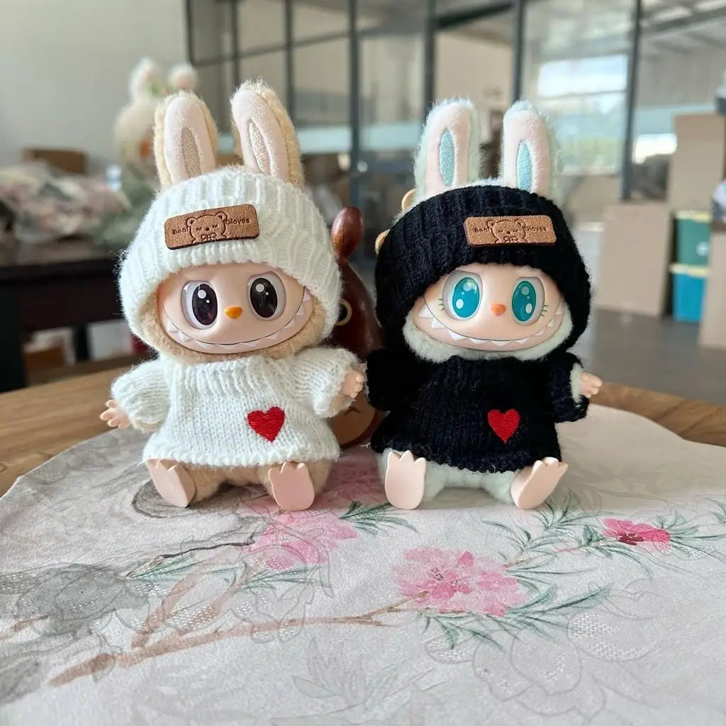 For 17cm Labubu Doll Outfit Clothes Bear Label Hat Love Sweater Set Cute Decoration Little Clothes