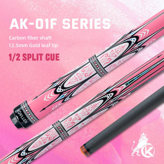 KONLLEN AK01F Carbon Fiber Pool Cue Stick With 12.5mm Tip  Pink Cue Low Deflection 3/8*8 Pin Suitable for Woman for Billiard Cue