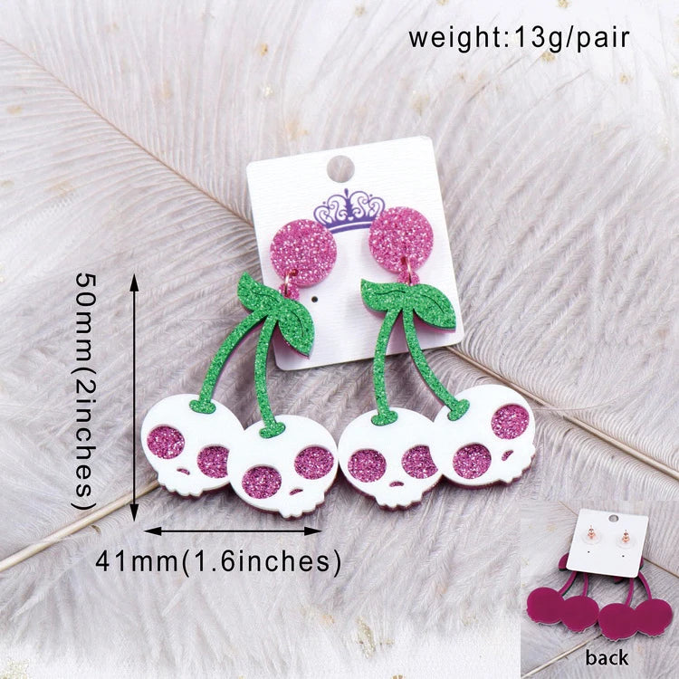 Mouse Head Western Cowboy Ghost Cherry Lightning Halloween Acrylic Earrings Jewelry for Women