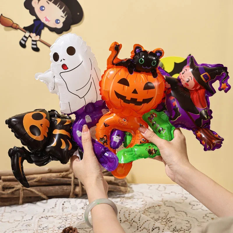 5/50pcs Halloween Handheld Stick Balloons Headband Wrist Foil Balloon for Halloween Day Party Decoration Kids Adults Photo Props
