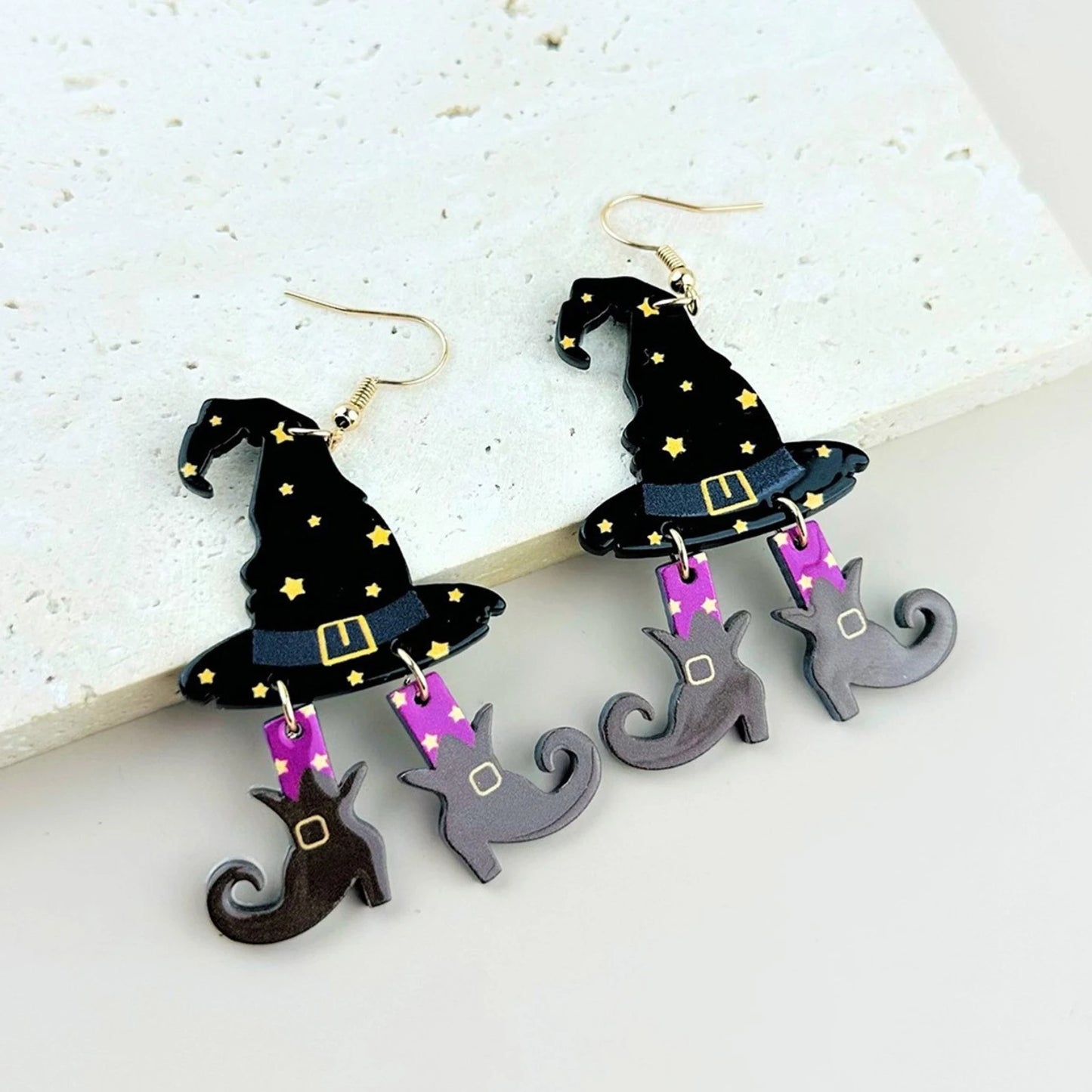 A Halloween Wizard Hat, Boots, Acrylic Printed Earrings, Horror Cartoon Funny Earrings, Female