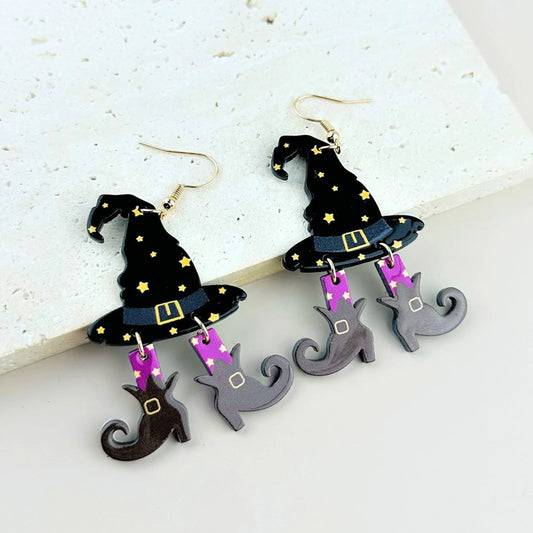 A Halloween Wizard Hat, Boots, Acrylic Printed Earrings, Horror Cartoon Funny Earrings, Female