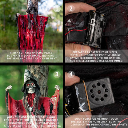 1PC Halloween Horror Props, Haunted House Decorations, Emitting Sound, Skull, Ghost Head, and Small Hanging Ghost