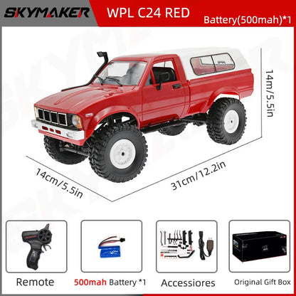 WPL C24-1 Full Scale RC Car 1:16 2.4G 4WD Rock Crawler Electric Buggy Climbing Truck LED Light On-Road 1/16 for Kids Gifts Toys