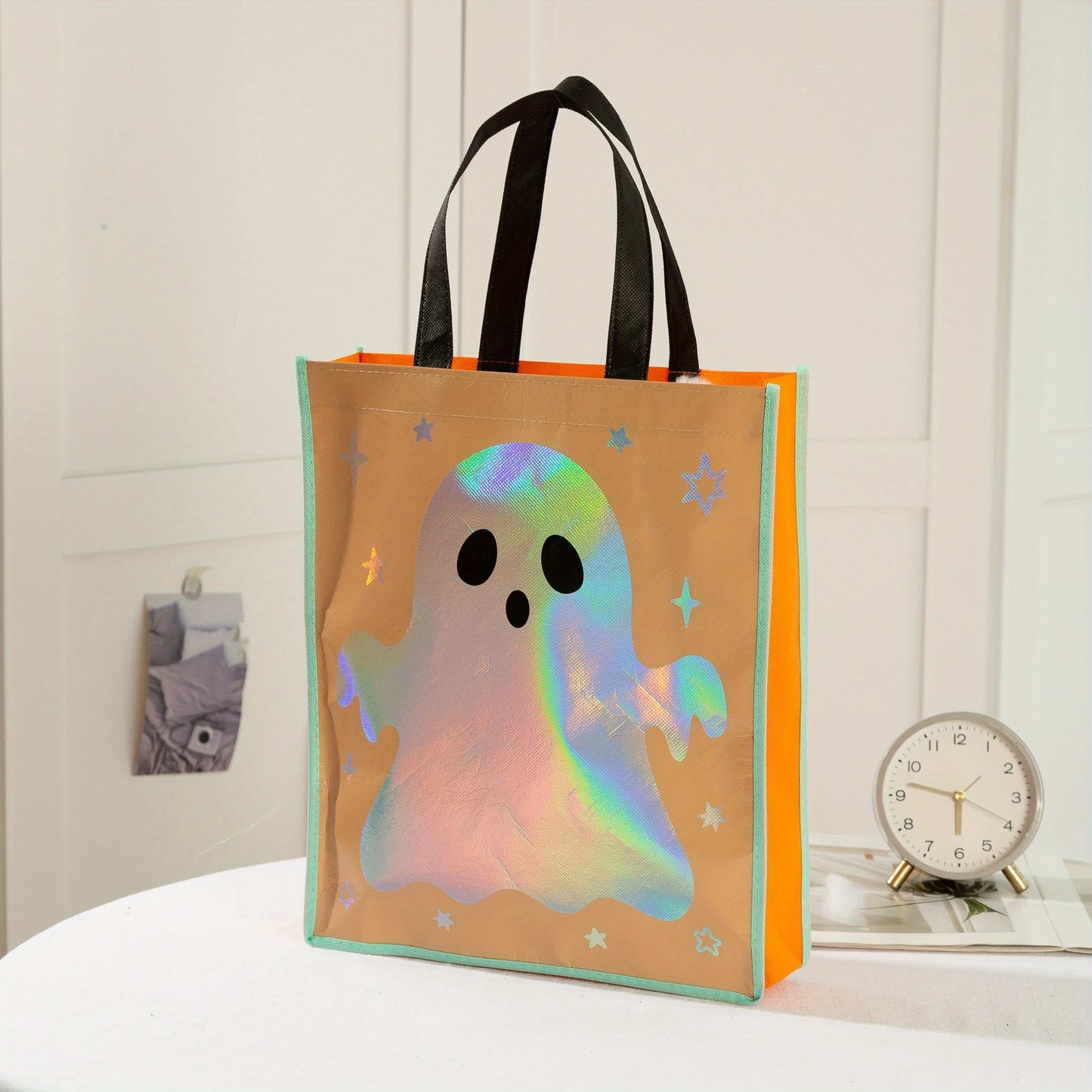 Halloween Party Bags - Non-Woven Fabric Gift Bags With Pumpkin, Grimace, Cat, Bats, Candy Designs  - Sturdy Handles for Trick
