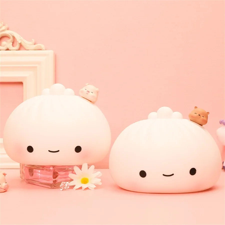 Cute LED Night Light Bun Dumpling Cartoon Bedroom Holiday Home Decoration Soft Lamp Christmas Children Gifts