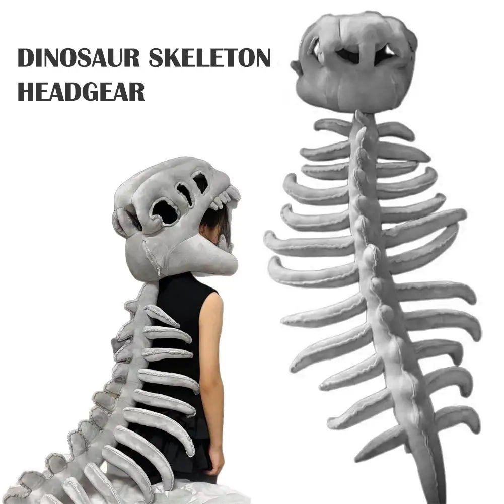 3D Dinosaur Skeleton Costume Set Halloween Realistic Dinosaur Headgear Plush Skeleton Dinosaur Costume Adult Dress-Up Jumpsuit