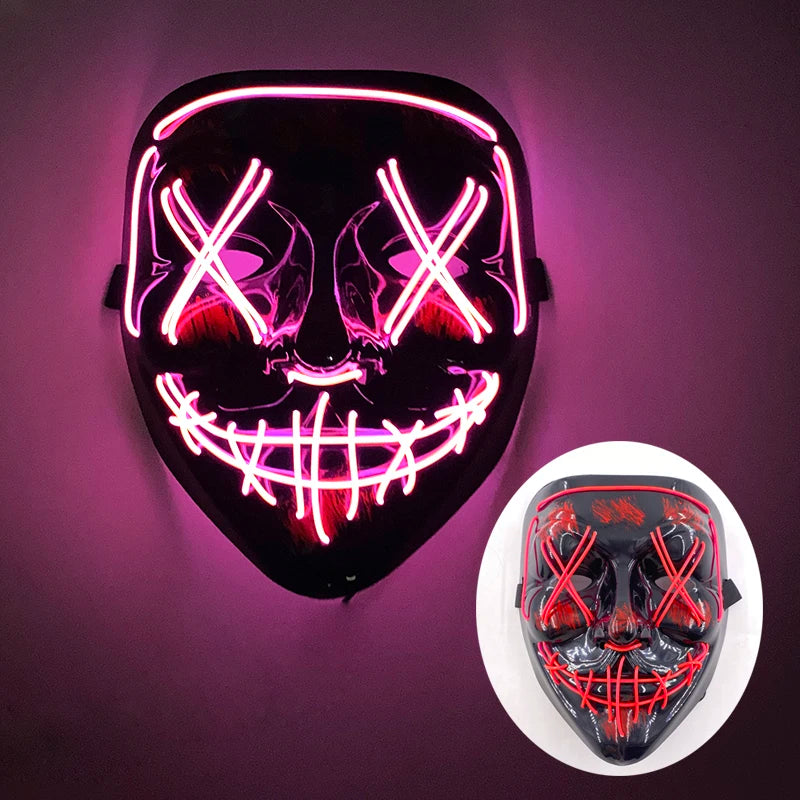Shuffle Dance Mask Luminous Purge Mask Demon Slayer Glowing Masquerade Cosplay Mask for Halloween Horror Haunted House Props