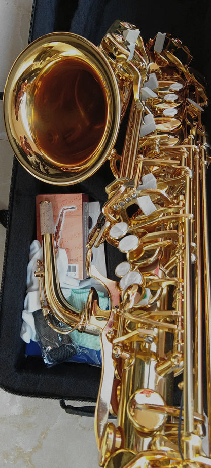 Alto Saxophone 802 Wholesale-Hot Alto Eb Golden Sax Flat Musical Instruments Professional Saxophone Mouthpiece and Case