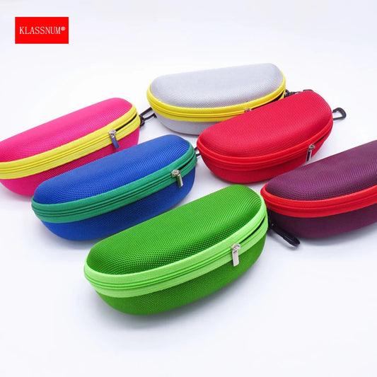 KLASSNUM Portable EVA Glasses Case With Carabiner Hook Colorful Sunglasses Hard Case Zipper Eyeglasses Protector Box Holder New