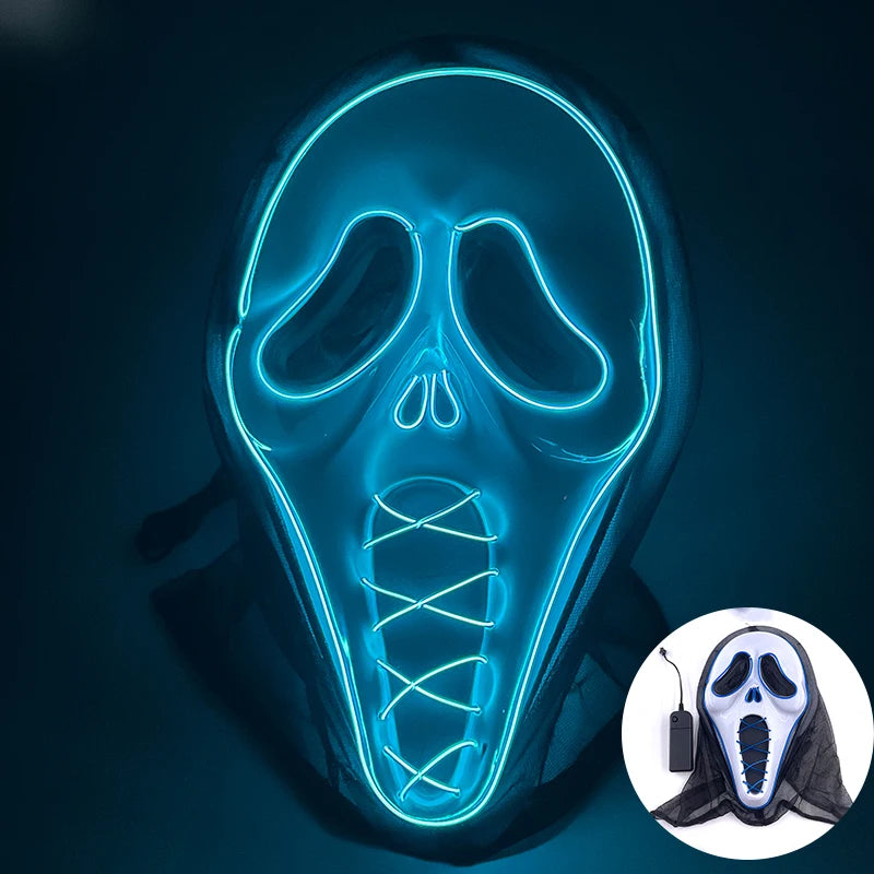 2025 Halloween Horror Mask Luminous LED Light Party Mask Adult Full Face Headgear Night Mask Glowing in Happy Halloween