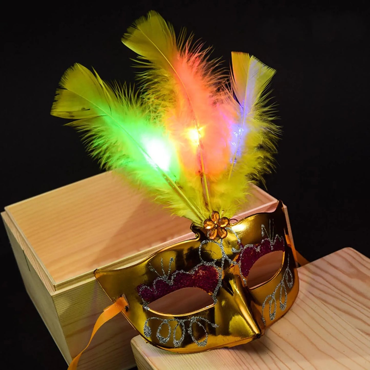 Feather LED Glowing Masks Venice Carnival Halloween Christmas Light Up Masks Masquerade Birthday Wedding Party Cosplay Costume