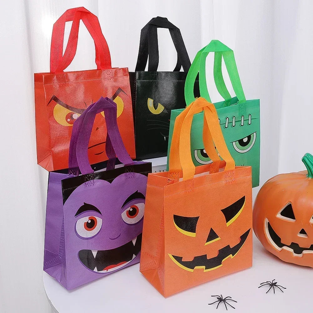 1-20pc Halloween Non-Woven Treat Bags Pumpkin Ghost Bat Mummy Monster Cat Pattern Totes Bag Trick or Treat Halloween Party Favor