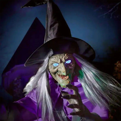 Spooky Halloween Decor Life Size Talking Witch Purple Outdoor Spooky Animatronic Witch Sound Activation Halloween Decoration