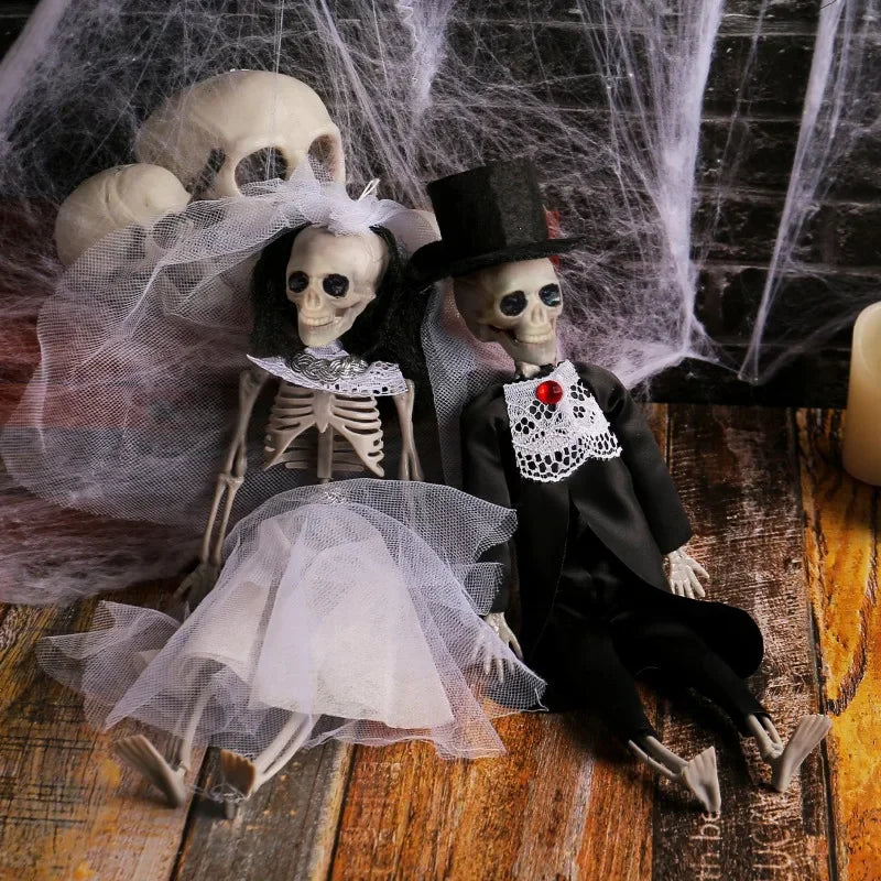 1-4pcs Halloween Skeleton Bride and Groom Hanging Decoration for Creepy Chamber Haunted House Outdoor Yard Party Props