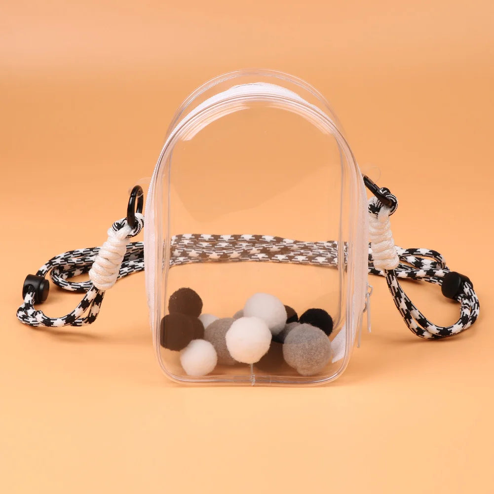 For 15cm Labubu V2 Sitting Party Cotton Doll Crossbody Pain Bag Pvc Storage Bag Hairball Dolls Display Bag (No Dolls)