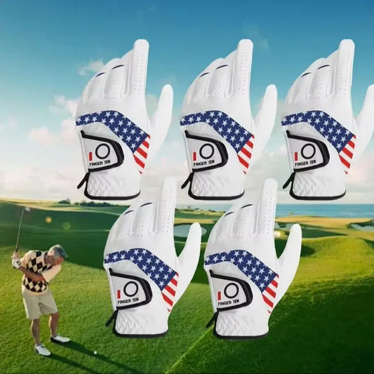 USA Flag Golf Gloves Men's Left Hand Right Hand Leather 5 Pack Golfer All Weather Grip