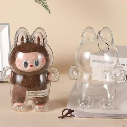 For Labubu V1 V2 Protective Acrylic Case Shell Transparent Portable Cable Organizer Box Thickened Doll Bag Keychain Bags