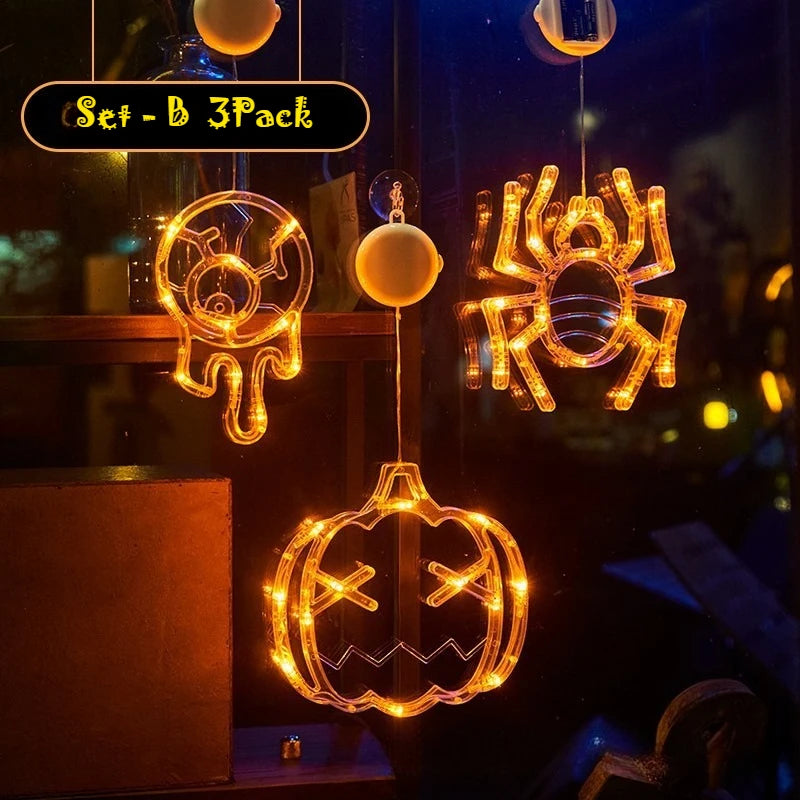 2025 Halloween LED Sucker Lamp Window Hanging Pumpkin Ghost Witch Hat Eye Ball Spider Decor for Home Party Scary Decorations