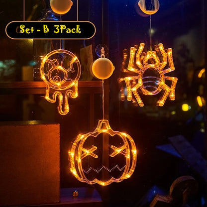2025 Halloween LED Sucker Lamp Window Hanging Pumpkin Ghost Witch Hat Eye Ball Spider Decor for Home Party Scary Decorations