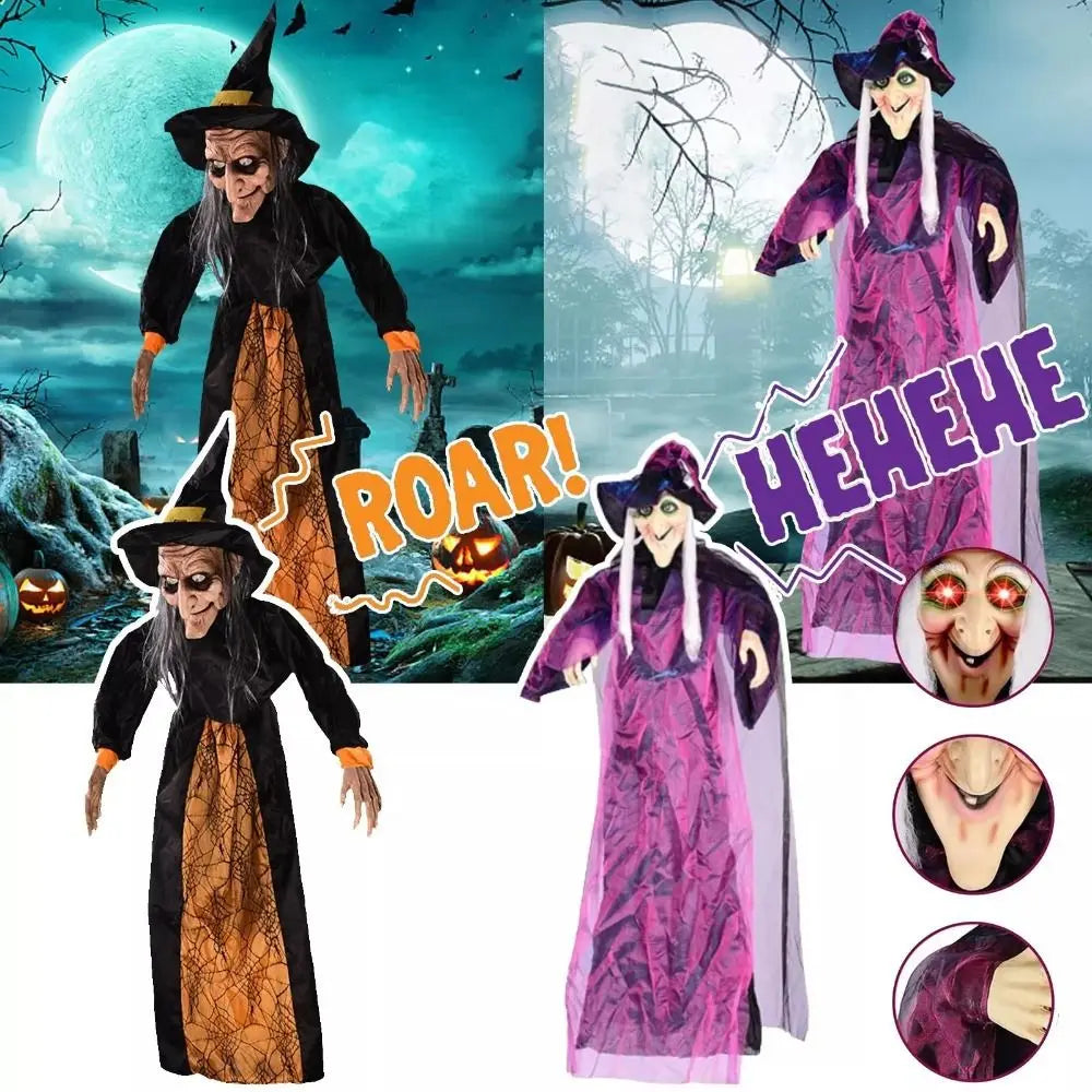 Halloween Life Size Talking Witch Purple Outdoor Spooky Animatronic Witch Sound Activation Halloween Decoration