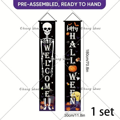 Halloween Hanging Door Curtain Banner Pumpkin Ghost Happy Halloween Decorations for Home Trick or Treat Horror Party Supplies