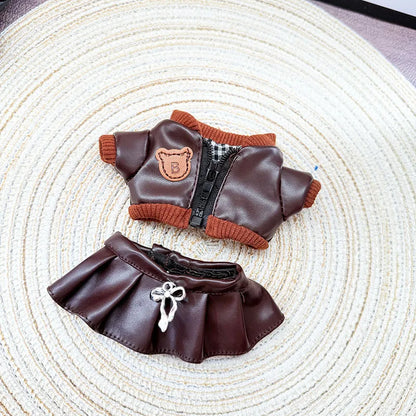 For 17cm Labubu Doll Black Leather Jacket & Inertia Bike Set Cool Biker Outfit Ropa Labubu Doll Accessory