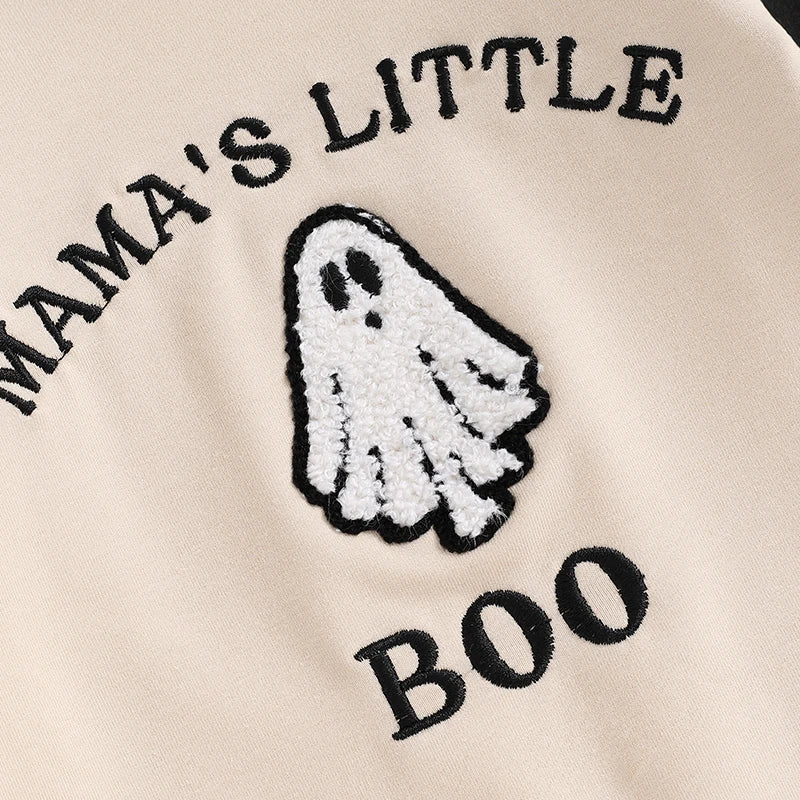 Baby Boys Halloween Casual Romper Long Sleeve Crew Neck Letter Ghost Embroidery Jumpsuit