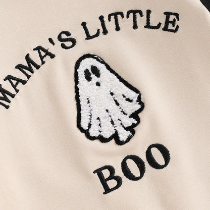 Baby Boys Halloween Casual Romper Long Sleeve Crew Neck Letter Ghost Embroidery Jumpsuit