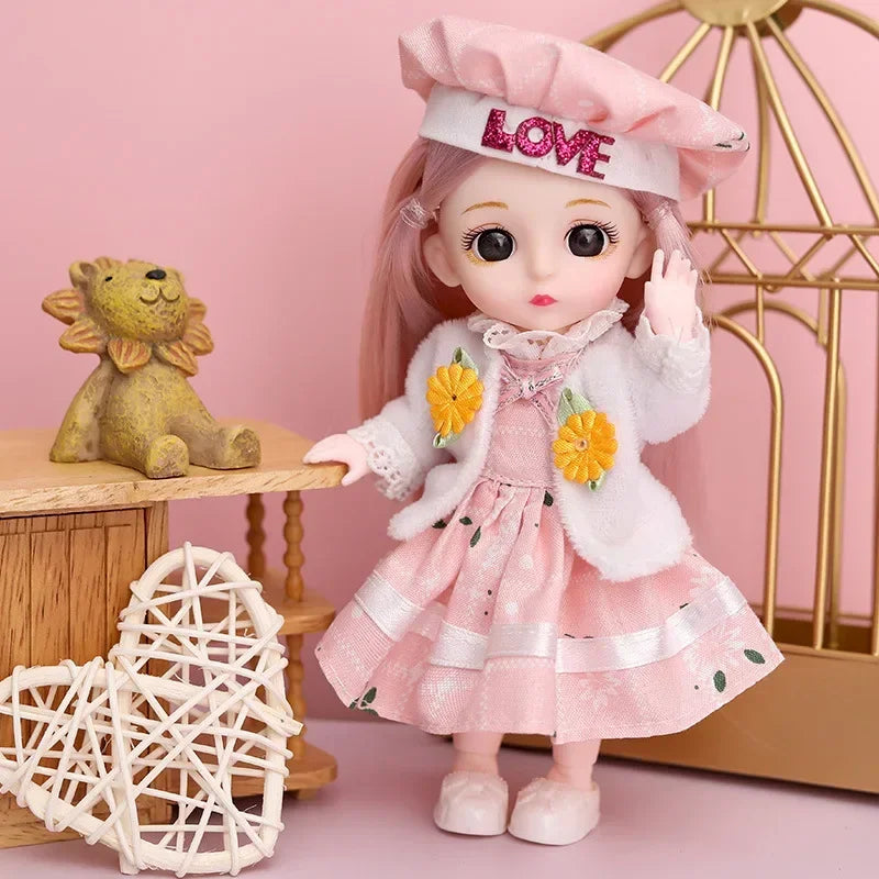 New 16 Cm BJD Mini Doll 13 Movable Joint Girl Baby 3D Big Eyes Beautiful DIY Toy Doll With Clothes Dress Up 1/12 Fashion Doll