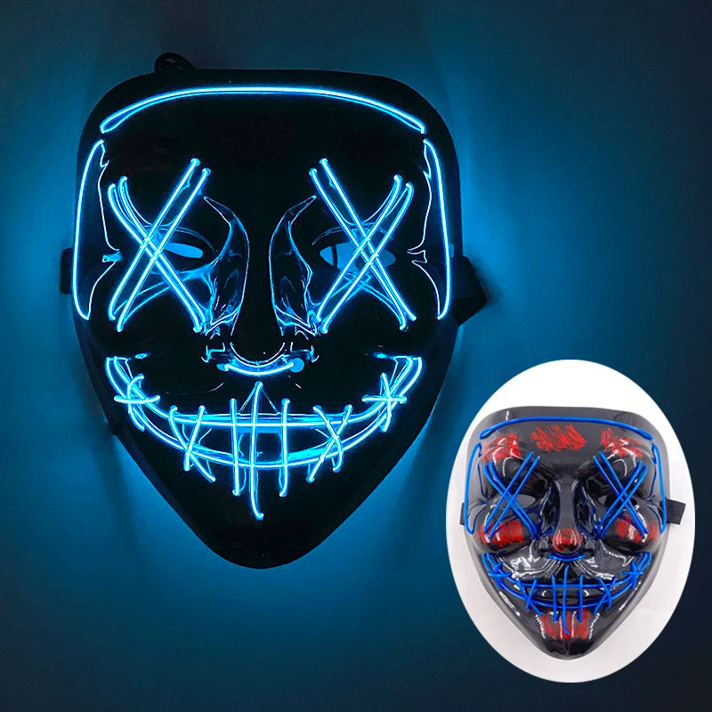 Shuffle Dance Mask Luminous Purge Mask Demon Slayer Glowing Masquerade Cosplay Mask for Halloween Horror Haunted House Props