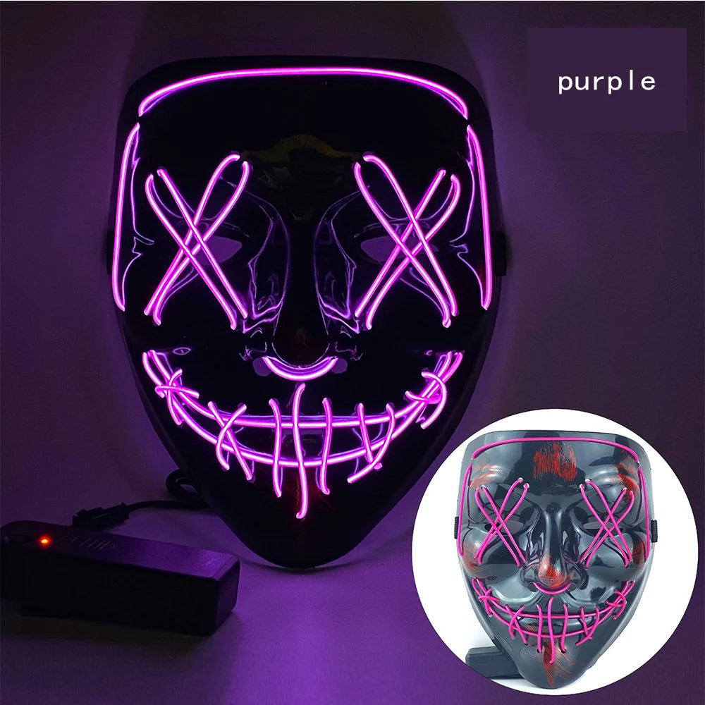 New 2025 Hot Wireless Halloween Neon Led Purge Masquerade Carnival Party Masks Light Luminous in the Dark Cosplay