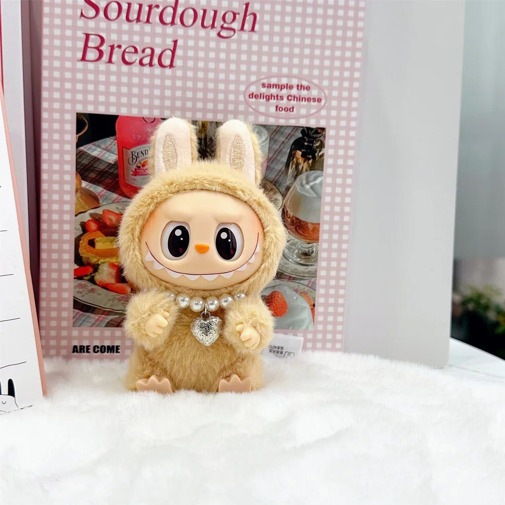17cm Labubu Baby Macaron Sit Party Ornament DIY Cute Cartoon Plush Pendant Necklace Chain Alloy Accessory for Labubu Outfit