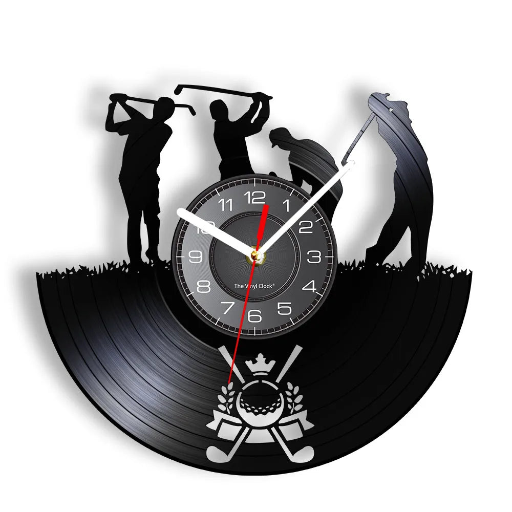 Golfer Wall Clock Sports Golf Club Vinyl Record Wall Clock Golf Gifts for Him Golf Fan Golf Player Silhouette Decorative Clock