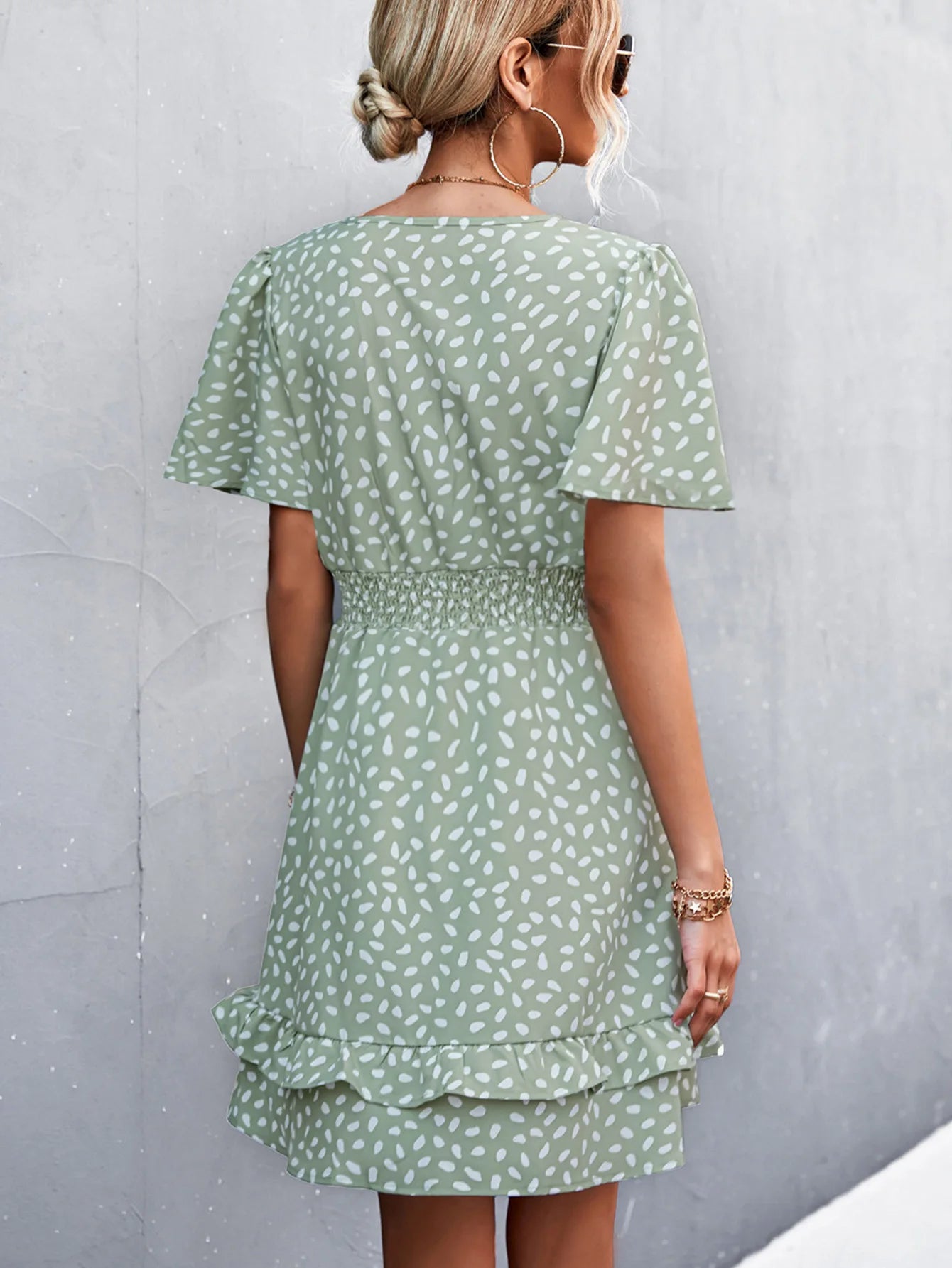 Elegant Women Dot Print Pattern Dress V-Neck Ruffles Sleeve Casual Sweet Fashion Boho Dress Women Summer Dresses Beach Holidays