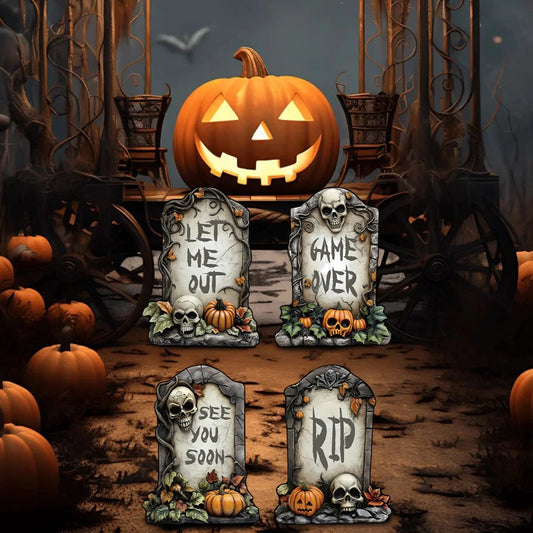 Set of 6 Spooky Halloween Tombstone Garden Stakes for Outdoor Graveyard Decorations in Yard Lawn Garden