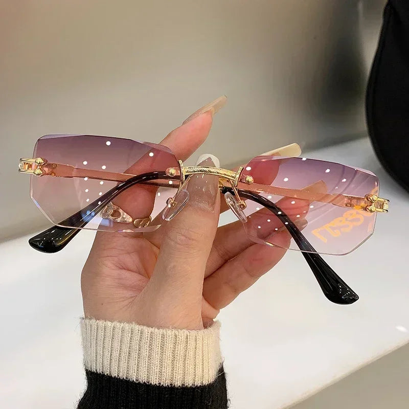 Unisex Small Rimless Sunglasses Man Woman Fashion Gradient Sun Glasses Eyewear Retro Luxury Brand Designer Traveling Shades