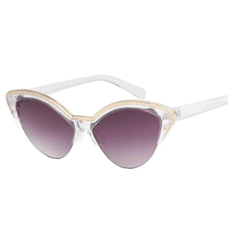 Vintage White Cat Eye Sun Glasses for Women Vintage New Fashion Small Half Frame Eyewear Trending Travel Sexy Woman Sunglasses