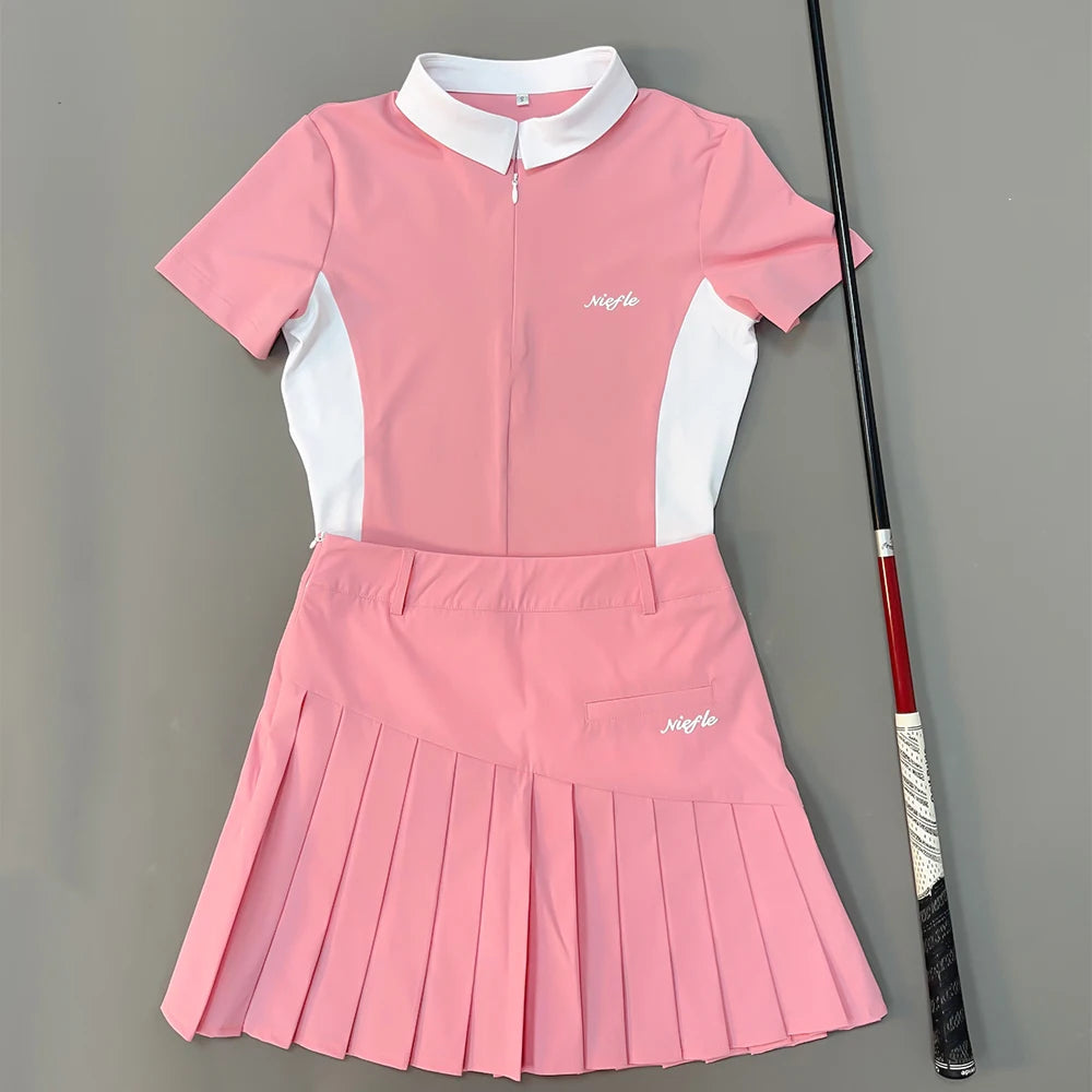 Women's Golf Wear Summer Short-Sleeved T-Shirt Fashion Elastic Slim-Fit Perspiration Breathable High Quality Outdoor Sports Suit