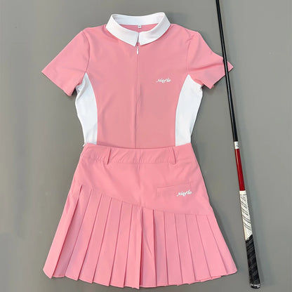 Women's Golf Wear Summer Short-Sleeved T-Shirt Fashion Elastic Slim-Fit Perspiration Breathable High Quality Outdoor Sports Suit