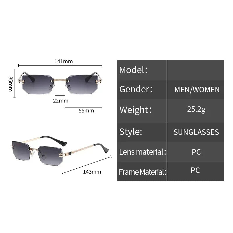 Unisex Small Rimless Sunglasses Man Woman Fashion Gradient Sun Glasses Eyewear Retro Luxury Brand Designer Traveling Shades
