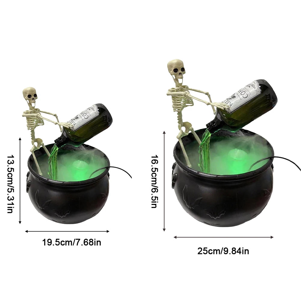 Halloween Cauldron Decor With Magic Floating Potion Bottles and Diffuser Skeleton Horror Party Home Bar Accessory DIY Prop